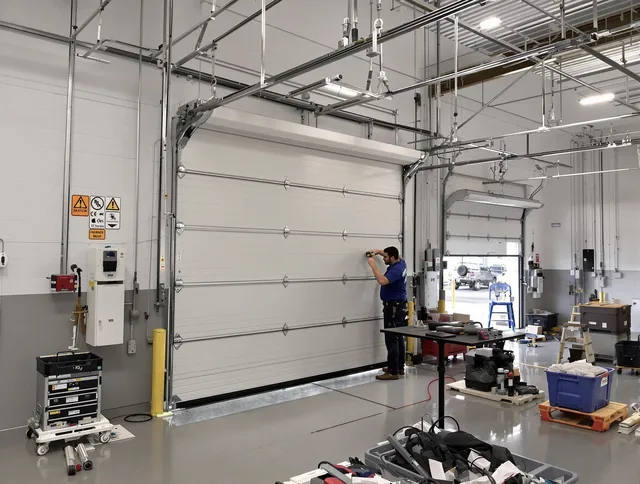 Commercial garage door repair being performed by Fairhaven Garage Door Repair expert in Fairhaven