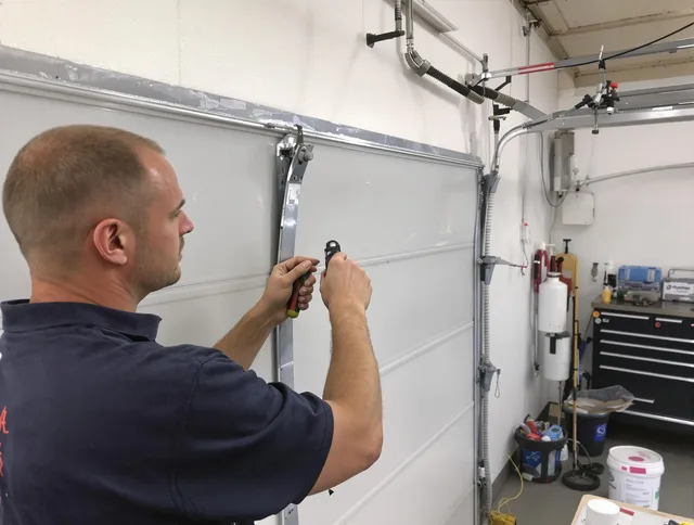Before and after garage door dent repair by Fairhaven Garage Door Repair in Fairhaven