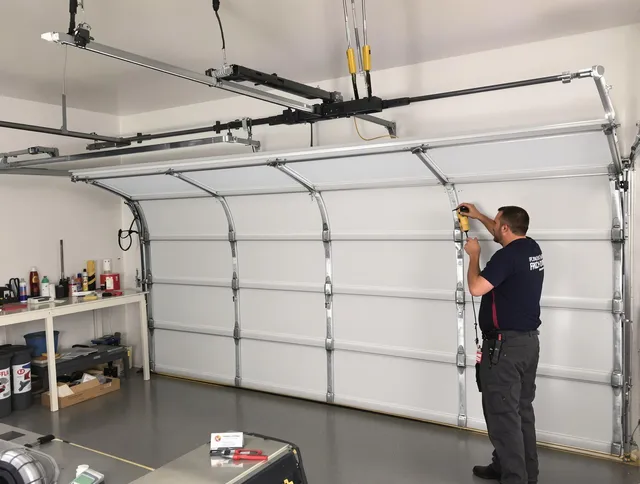 Fairhaven Garage Door Repair certified technician performing overhead door system repair in Fairhaven